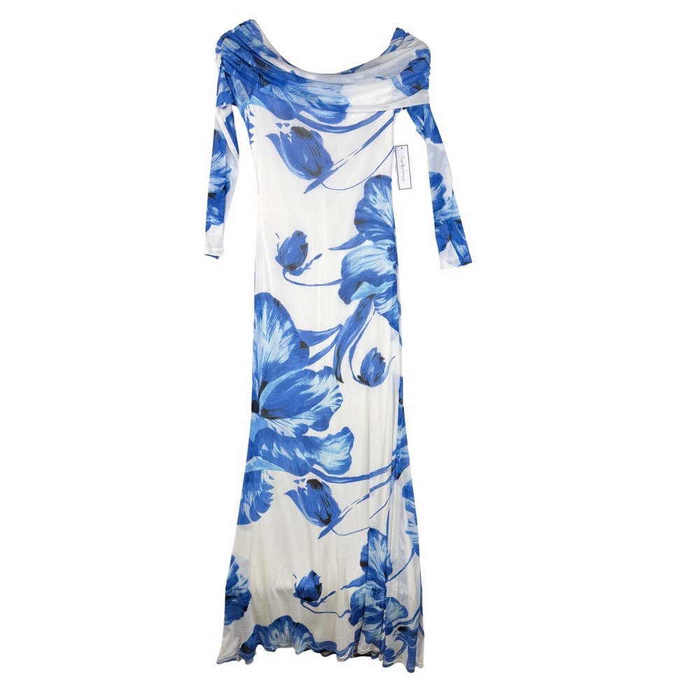 New Premier Amour Off the Shoulder Floral Print Dress size 2 White/Blue